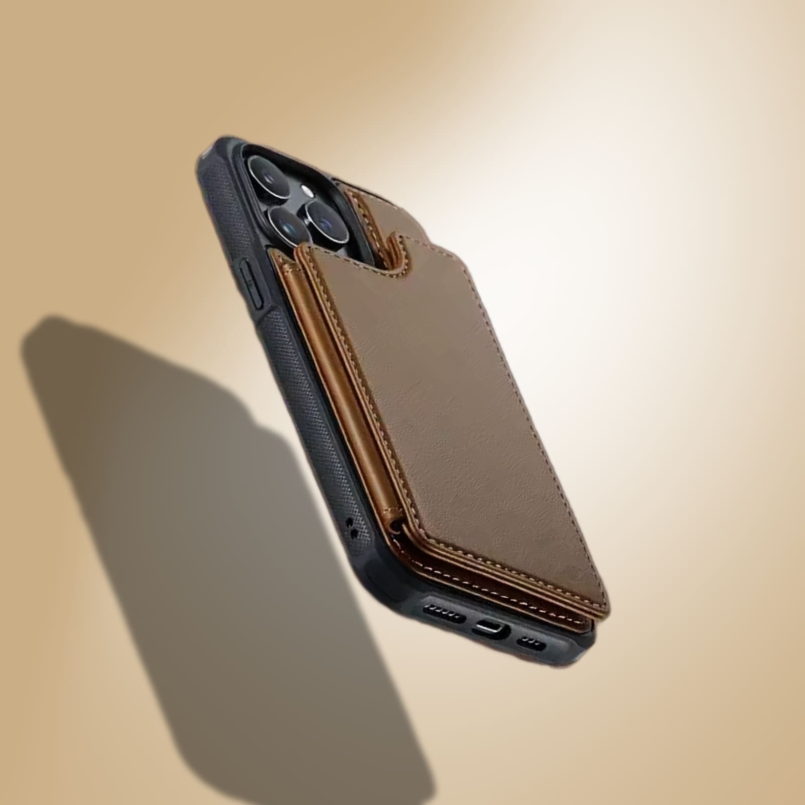 Alt="etui portefeuille et coque antichoc pour iphone couleur marron"